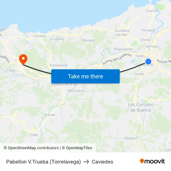 Pabellon V.Trueba (Torrelavega) to Caviedes map