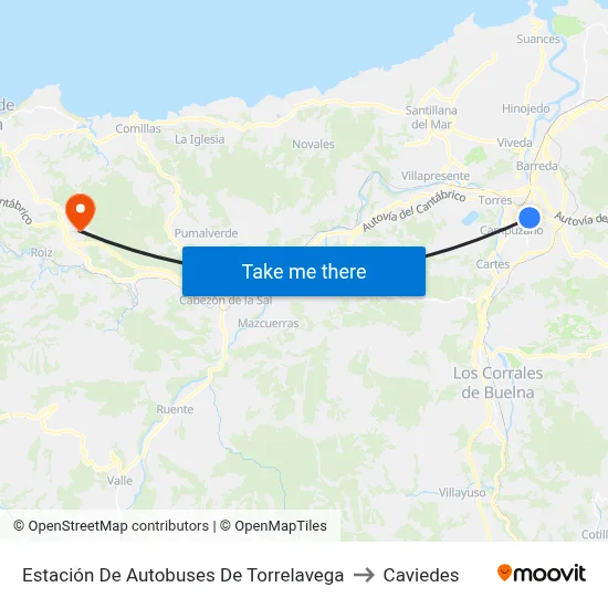 Estación De Autobuses De Torrelavega to Caviedes map