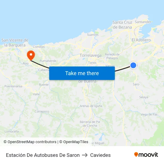 Estación De Autobuses De Saron to Caviedes map