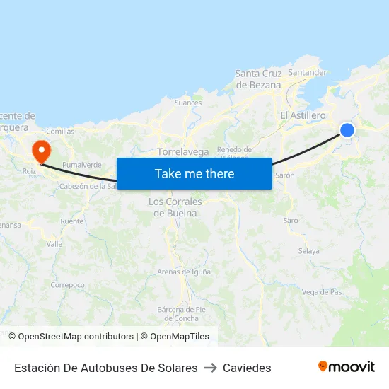 Estación De Autobuses De Solares to Caviedes map