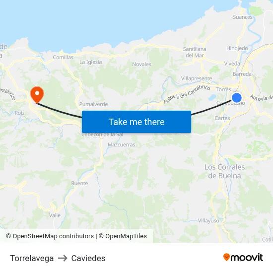 Torrelavega to Caviedes map