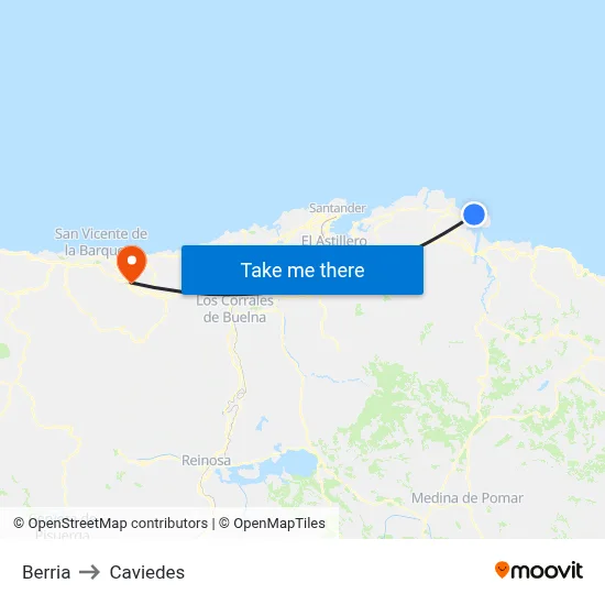 Berria to Caviedes map