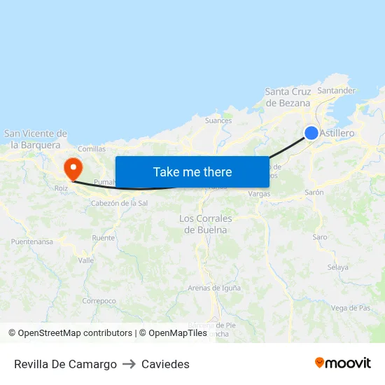 Revilla De Camargo to Caviedes map