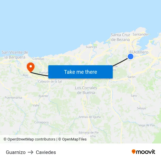 Guarnizo to Caviedes map