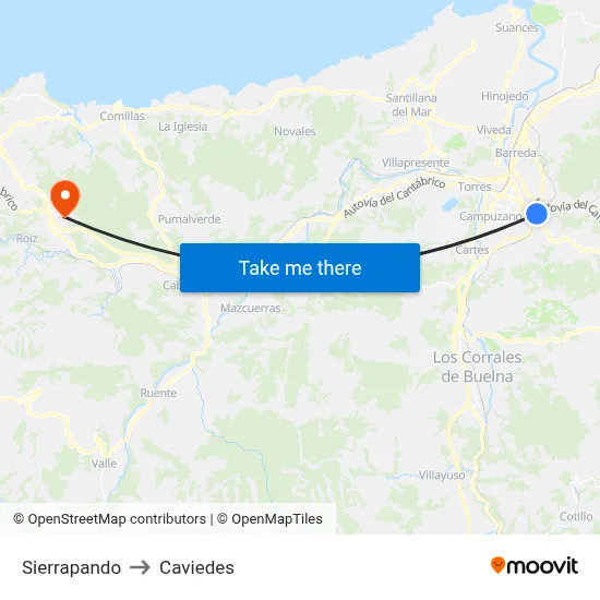 Sierrapando to Caviedes map