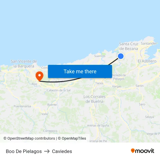 Boo De Pielagos to Caviedes map