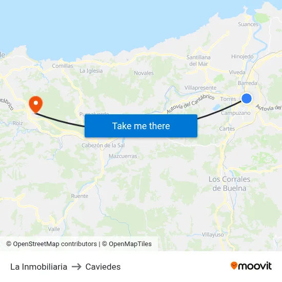 La Inmobiliaria to Caviedes map