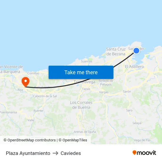 Plaza Ayuntamiento to Caviedes map