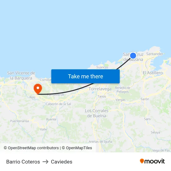 Barrio Coteros to Caviedes map