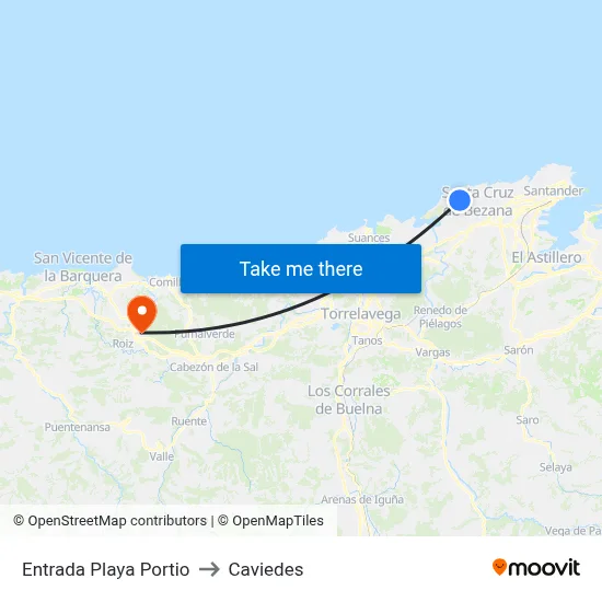 Entrada Playa Portio to Caviedes map