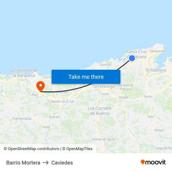 Barrio Mortera to Caviedes map