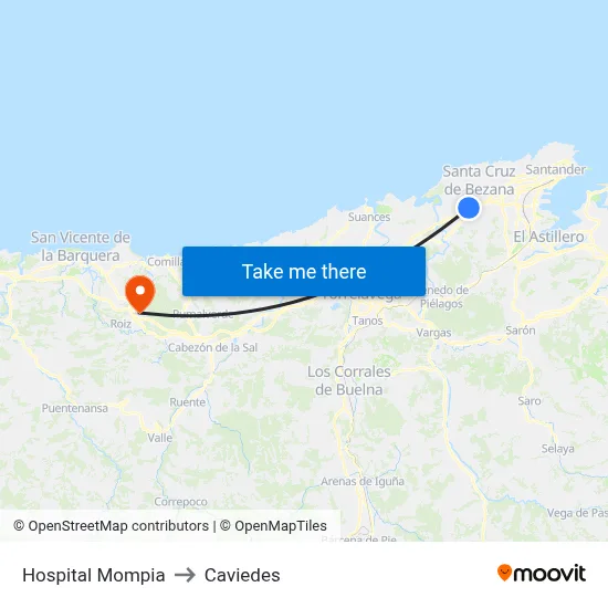 Hospital Mompia to Caviedes map
