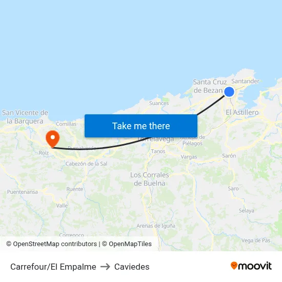 Carrefour/El Empalme to Caviedes map