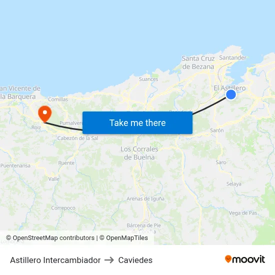 Astillero Intercambiador to Caviedes map