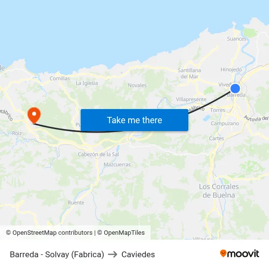 Barreda - Solvay (Fabrica) to Caviedes map