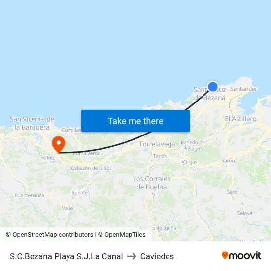 S.C.Bezana Playa S.J.La Canal to Caviedes map