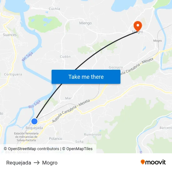 Requejada to Mogro map