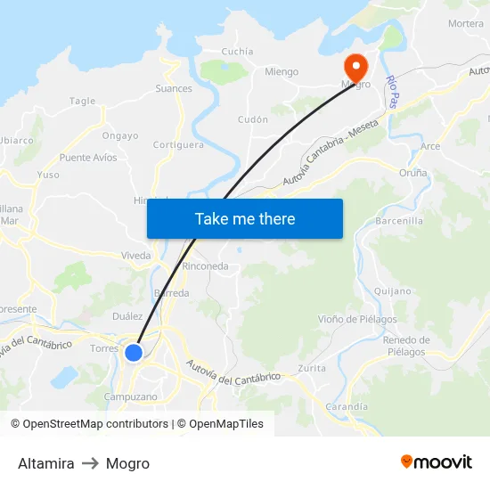 Altamira to Mogro map