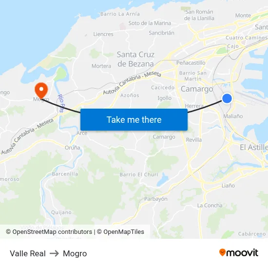 Valle Real to Mogro map