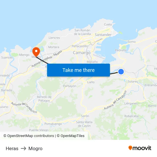 Heras to Mogro map