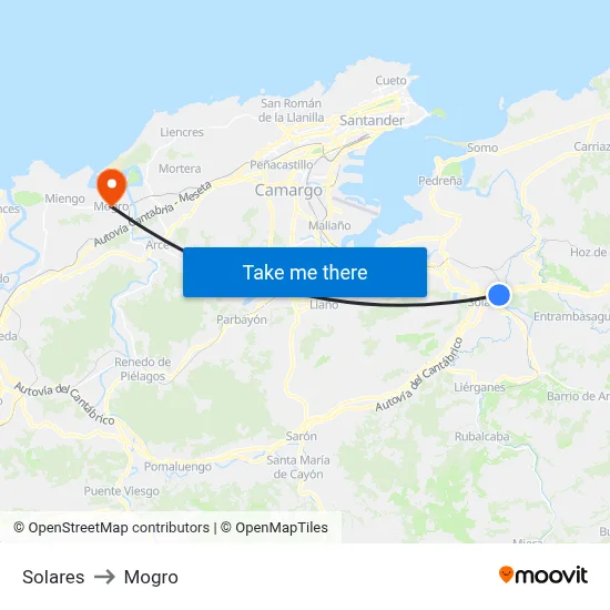 Solares to Mogro map