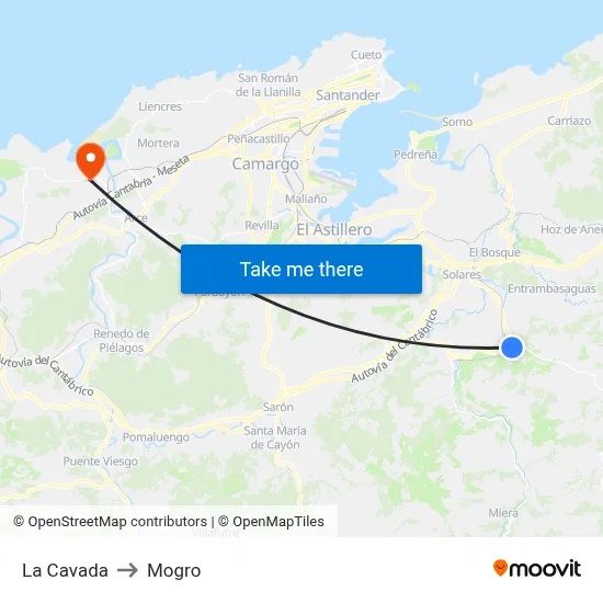 La Cavada to Mogro map
