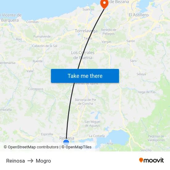 Reinosa to Mogro map