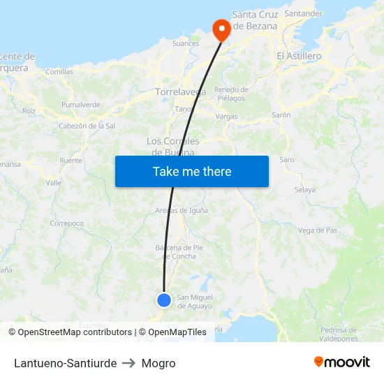 Lantueno-Santiurde to Mogro map