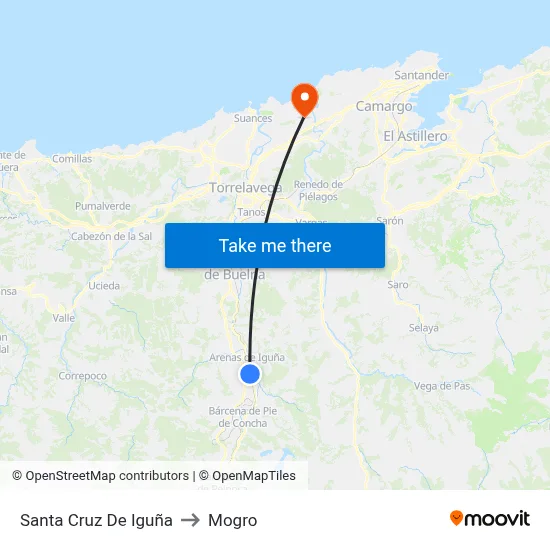 Santa Cruz De Iguña to Mogro map