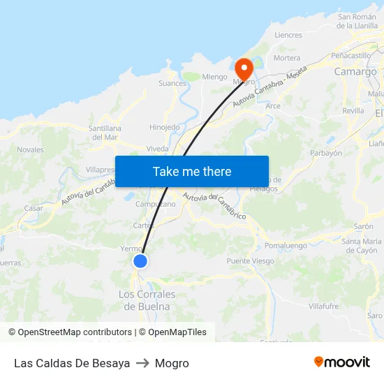 Las Caldas De Besaya to Mogro map