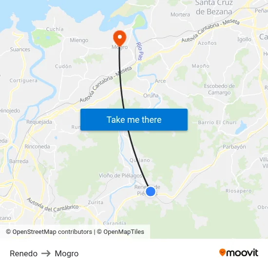 Renedo to Mogro map