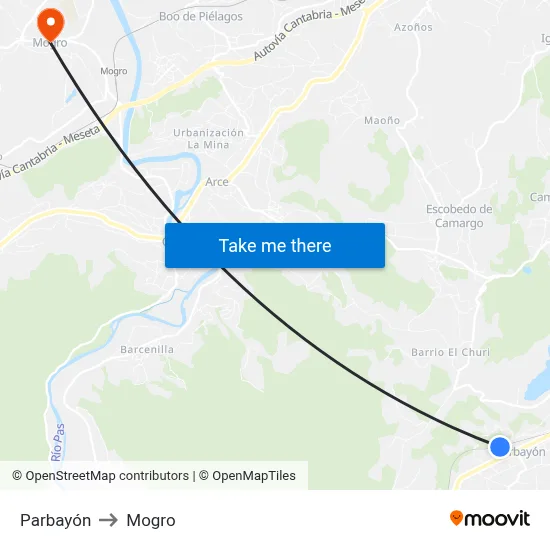 Parbayón to Mogro map