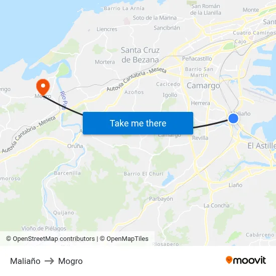 Maliaño to Mogro map