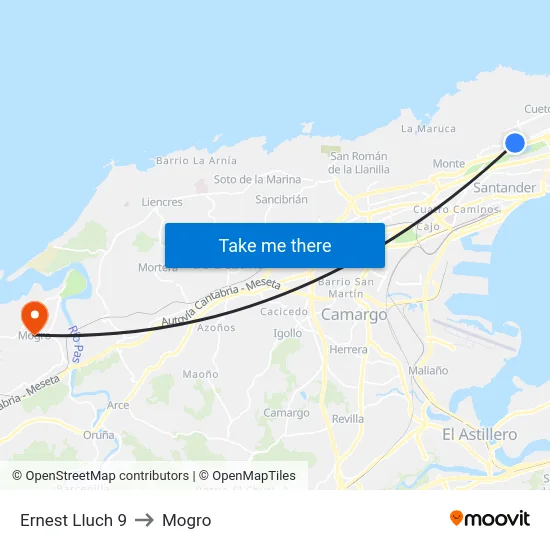 Ernest Lluch 9 to Mogro map