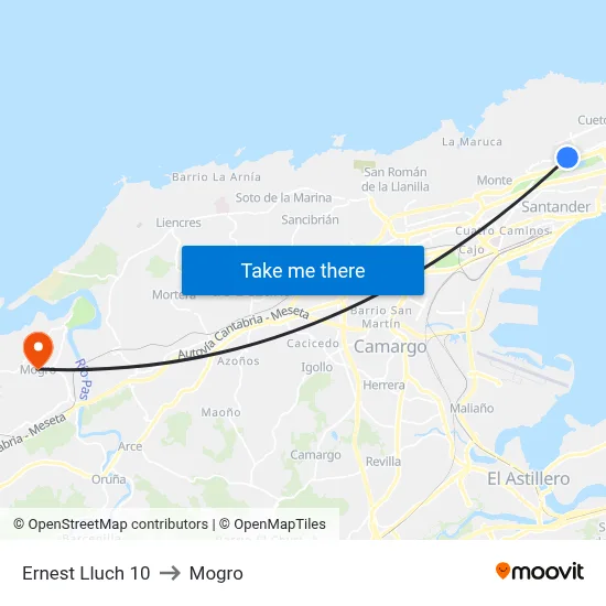 Ernest Lluch 10 to Mogro map