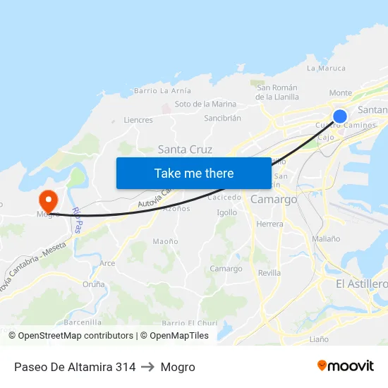 Paseo De Altamira 314 to Mogro map