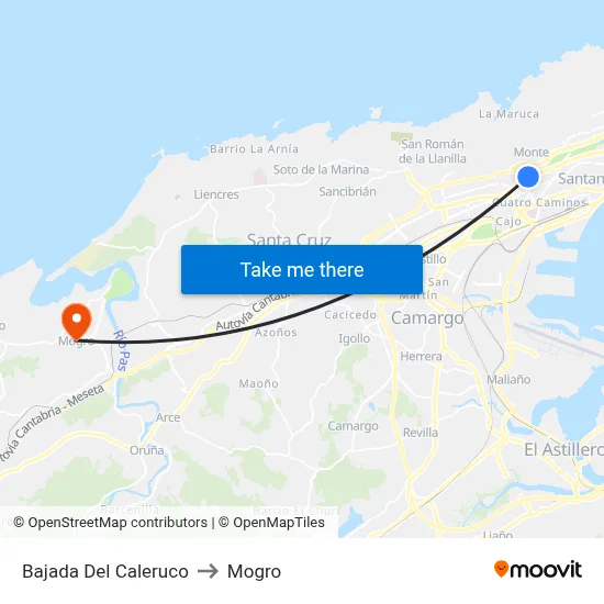 Bajada Del Caleruco to Mogro map