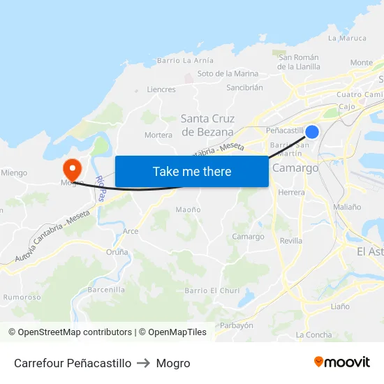 Carrefour Peñacastillo to Mogro map
