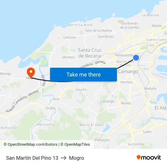 San Martín Del Pino 13 to Mogro map