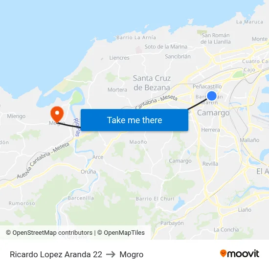 Ricardo Lopez Aranda 22 to Mogro map