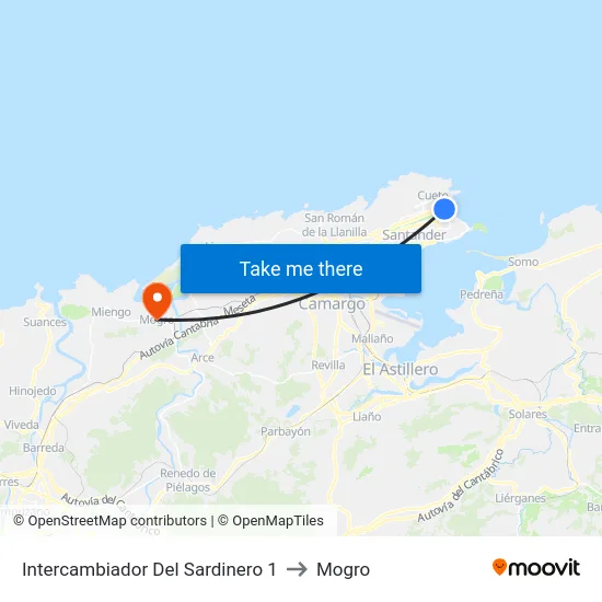 Intercambiador Del Sardinero 1 to Mogro map