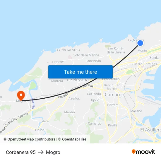 Corbanera 95 to Mogro map