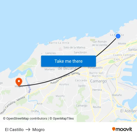 El Castillo to Mogro map