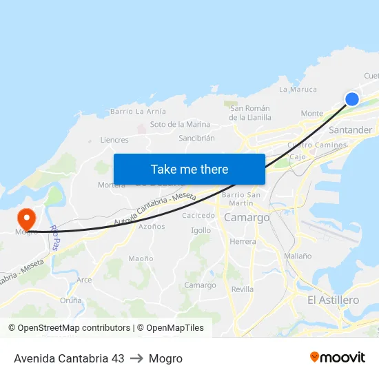 Avenida Cantabria 43 to Mogro map