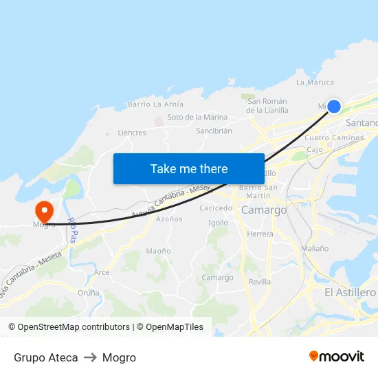 Grupo Ateca to Mogro map