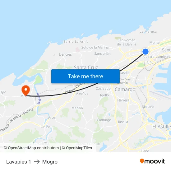 Lavapies 1 to Mogro map