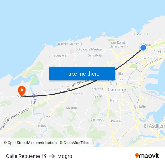 Calle Repuente 19 to Mogro map