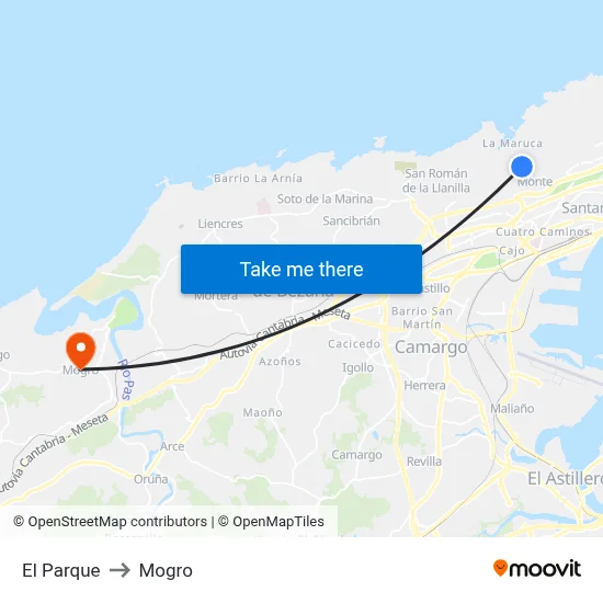 El Parque to Mogro map