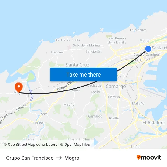 Grupo San Francisco to Mogro map