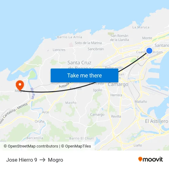 Jose Hierro 9 to Mogro map
